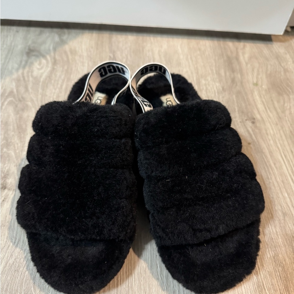 UGG Black Fuzzy Sandals